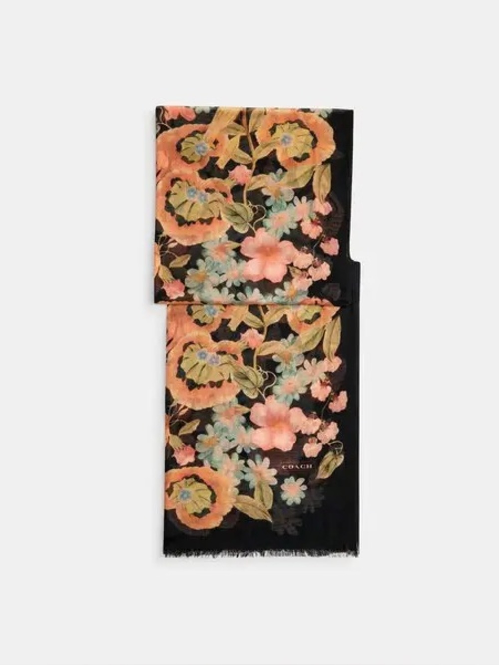 COACH FLORAL PRINT SILK BLEND SCARF OBLONG ROMANTIC BOHEMIAN LAYERING Multicolor